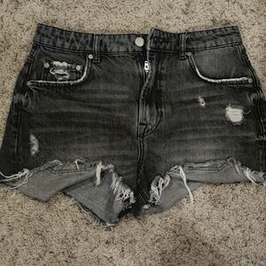 Zara Charcoal Distressed Jean Shorts